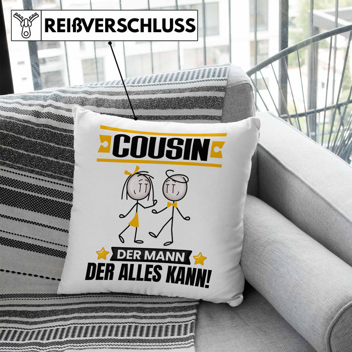 Cousin Kissen mit Füllung 40x40 Geschenk für Cousin Der Mann Der Alles Kann Geschenkidee zum Geburtstag (Grau) Blau Trendation
