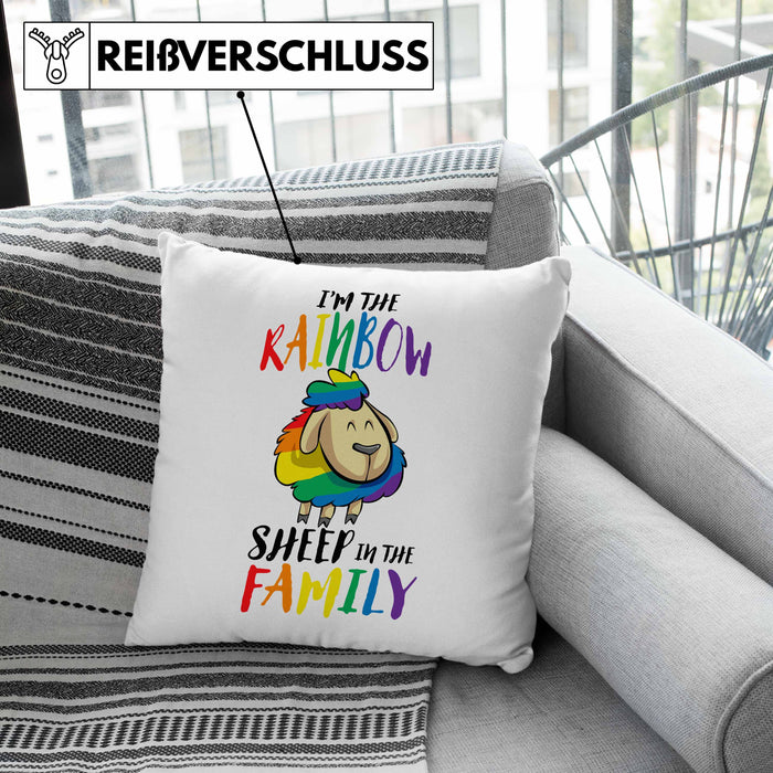 Lustige LGBTQ-Kissen mit Füllung 40x40 mit dem Spruch "I'm The Rainbow Sheep In The Family" Schwule Lesben (Grau) Grau Trendation