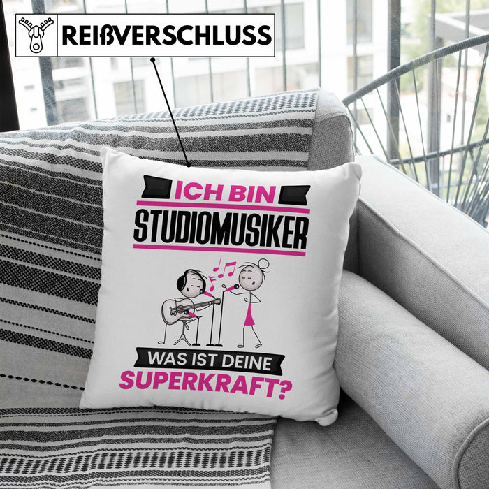 Studiomusiker Kissen mit Füllung 40x40 Geschenk für Studiomusiker Geburtstag Lustiger Spruch Was Ist Deine Superkraft (Grau) Blau Trendation