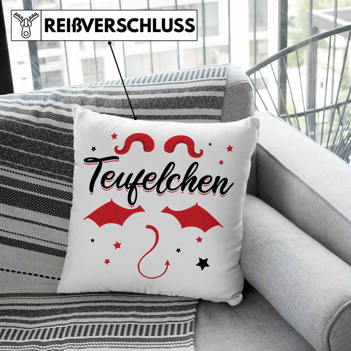 Teufelchen Kissen mit Füllung 40x40 Geschenk für Frauen Teufel (Grau) Blau Trendation