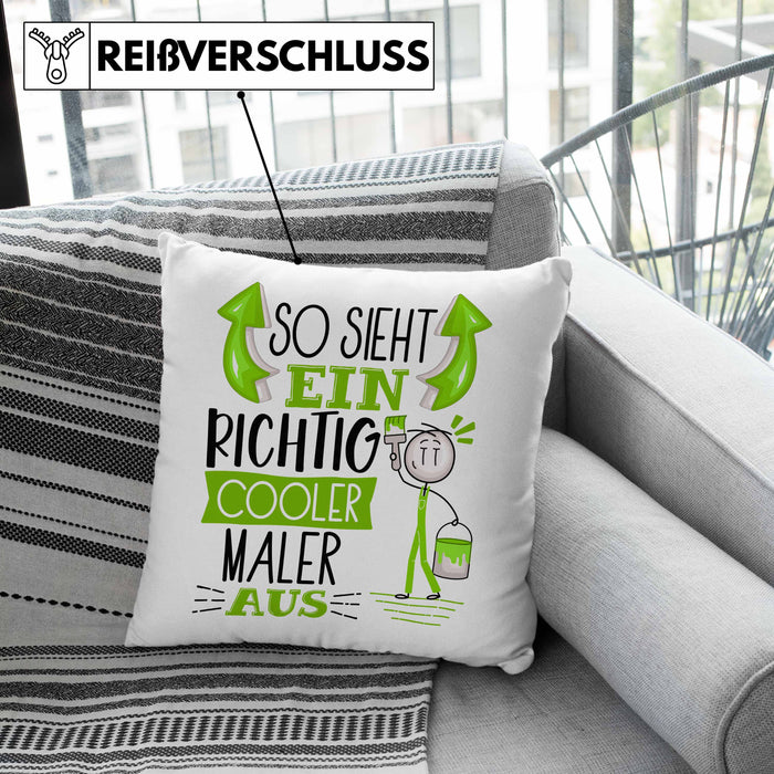 Maler Kissen mit Füllung 40x40 Geschenk So Sieht Ein RIchtig Cooler Maler Aus Geschenkidee Lustiger Spruch Geburtstag (Grau) Rosa Trendation