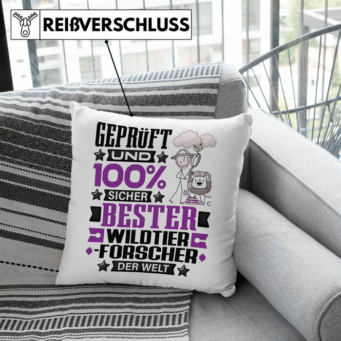Wildtierforscher Geschenk Lustiger Spruch für Wildtierforscher Geschenkidee Bester Wildtierforscher Der WeltKissen mit Füllung 40x40 (Grau) Blau Trendation