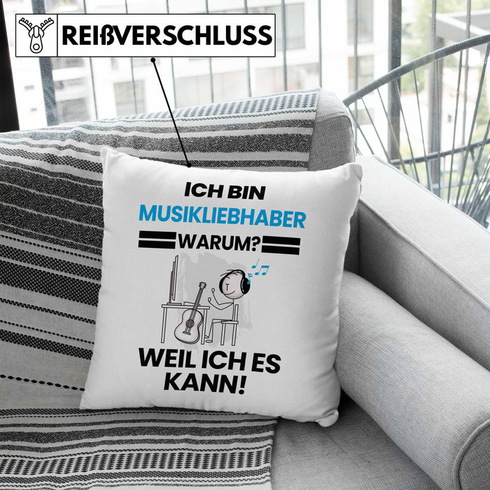 Musikliebhaber Geschenk Kissen mit Füllung 40x40 Lustiger Spruch Ich Bin Musikliebhaber Warum Weil Ich Es Kann Geschenkidee Bester Musikliebhaber Geburtstag (Grau) Blau Trendation