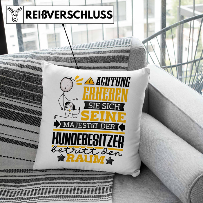 Hundebesitzer Geschenk Kissen mit Füllung 40x40 Lustiger Spruch Erheben Sie Sich Der Hundebesitzer Betritt den Raum (Grau) Rosa Trendation