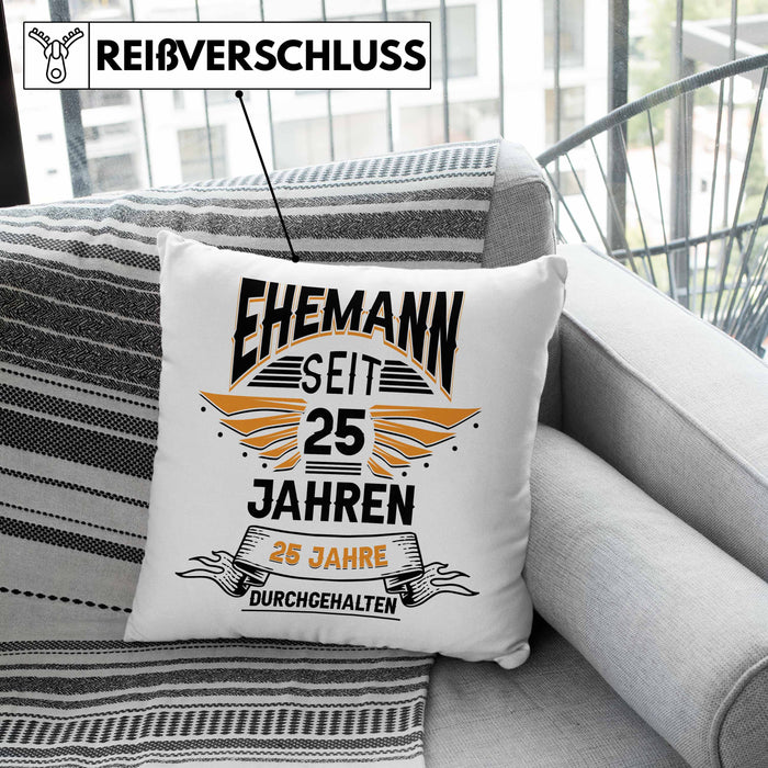 Ehemann Seit 25 Jahre Hochzeitstag Geschenk Lustiger Spruch Bester Ehemann JubiläumKissen mit Füllung 40x40 (Grau) Grau Trendation