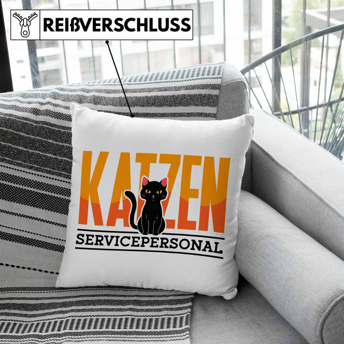 Katzen Servicepersonal Kissen mit Füllung 40x40 Geschenkidee Lustig Spruch Katzenbesitzer KatzenMama (Grau) Grau Trendation