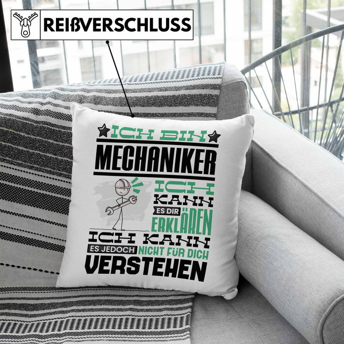 Mechaniker Geschenk Kissen mit Füllung 40x40 Geschenkidee für Mechaniker Geburtstag Lustiger Spruch Ich Bin Mechaniker Ich Kann Es Dir Erklären Aber Nicht Für Dich Verstehen (Grau) Blau Trendation