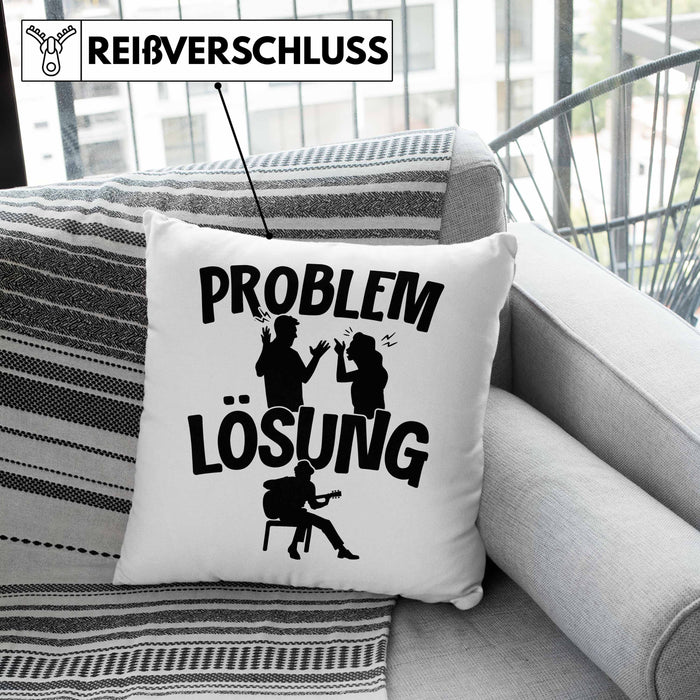 Gitarrist Kissen mit Füllung 40x40 Geschenk für Gitarrenspieler Männer Geschenkidee Problem und Lösung Gitarre (Grau) Rosa Trendation