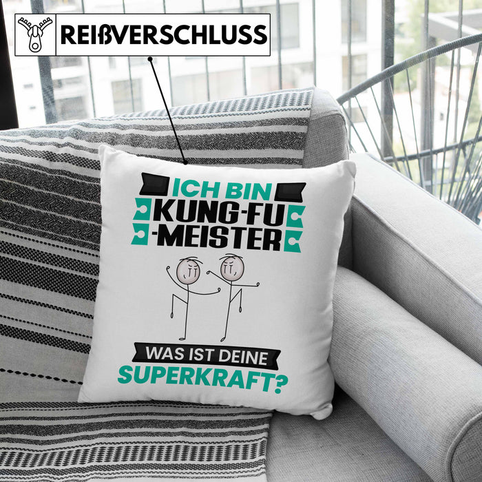 Kung-Fu-Meister Kissen mit Füllung 40x40 Geschenk für Kung-Fu-Meister Geburtstag Lustiger Spruch Was Ist Deine Superkraft (Grau) Grün Trendation