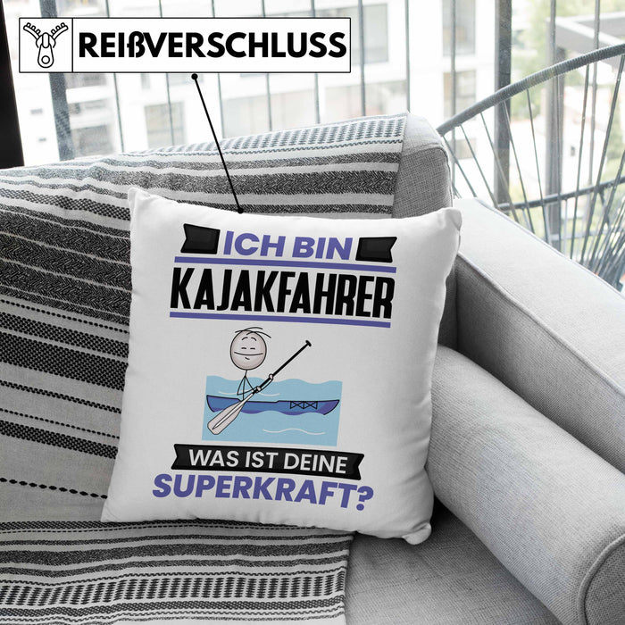 Kajakfahrer Kissen mit Füllung 40x40 Geschenk für Kajakfahrer Geburtstag Lustiger Spruch Was Ist Deine Superkraft (Grau) Rosa Trendation