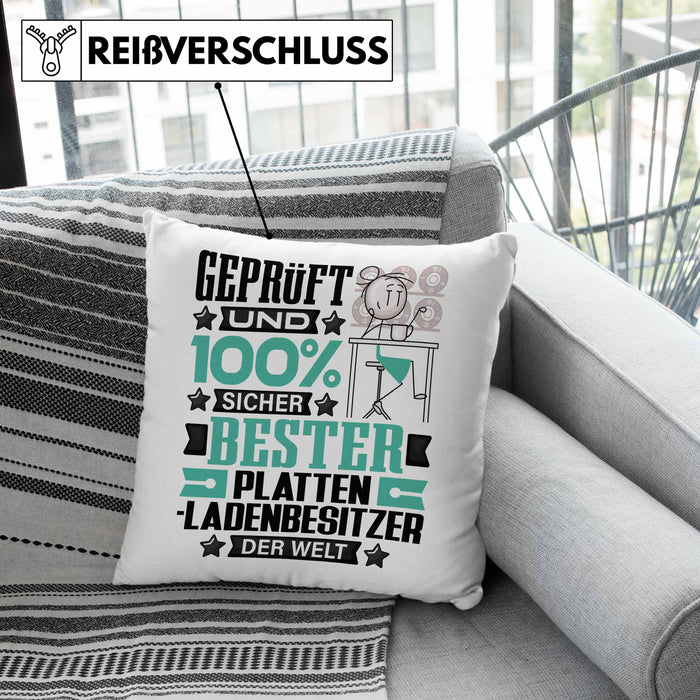 Plattenladenbesitzer Geschenk Lustiger Spruch für Plattenladenbesitzer Geschenkidee Bester Plattenladenbesitzer Der WeltKissen mit Füllung 40x40 (Grau) Grau Trendation