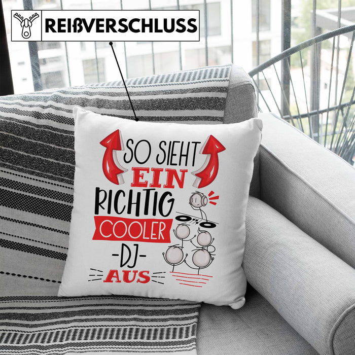 DJ Kissen mit Füllung 40x40 Geschenk So Sieht Ein RIchtig Cooler DJ Aus Geschenkidee Lustiger Spruch Geburtstag (Grau) Blau Trendation