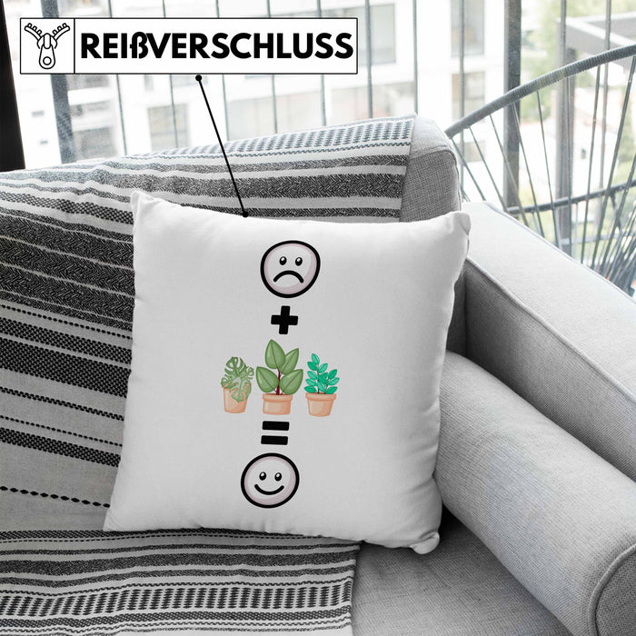 Pflanzen Kissen mit Füllung 40x40 Geschenk für Pflanzen-Liebhaber Grüner Daumen Geburtstag Lustige Geschenkidee :( + Pflanzen+ = :) (Grau) Blau Trendation