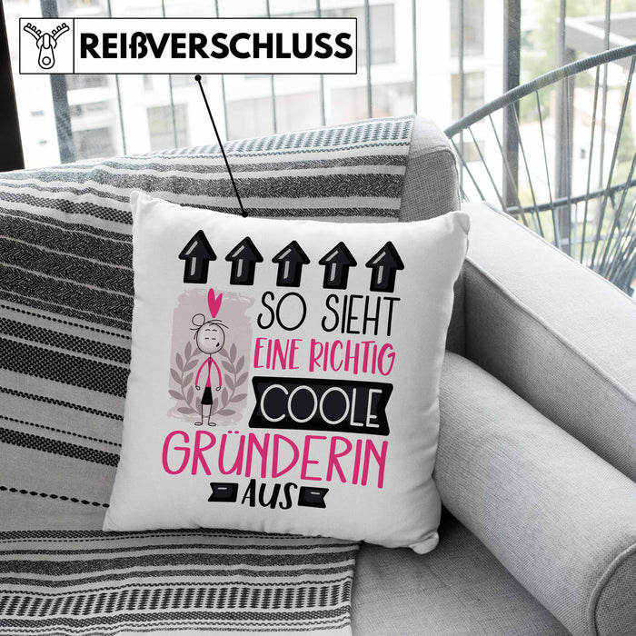 Gründerin Geschenk Kissen mit Füllung 40x40 Lustig Geschenkidee für Gründerin Geburtstag So Sieht Eine Richtig Coole Gründerin Aus Frauen Spruch (Grau) Grau Trendation