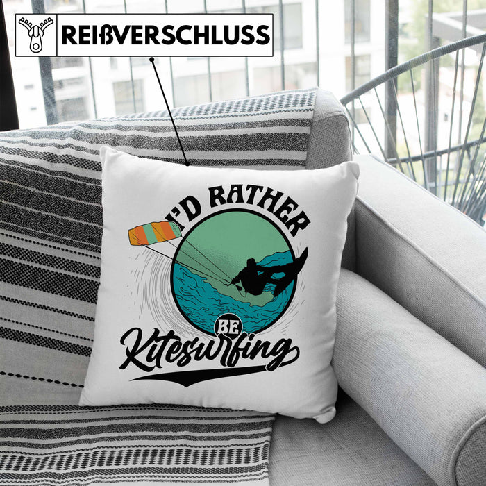 Kitesurfing Kissen mit Füllung 40x40 Geschenk für Kitesurfer Geschenkidee I'd Rather Be Kitesurfing (Grau) Blau Trendation