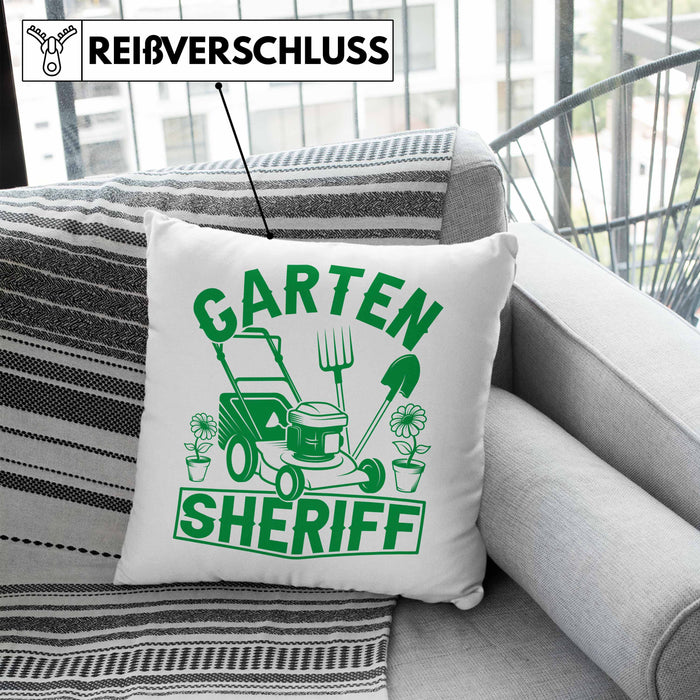 Gärtner Geschenk Kissen mit Füllung 40x40 Garten-Sheriff Geschenkidee Garten-Pflege (Grau) Blau Trendation