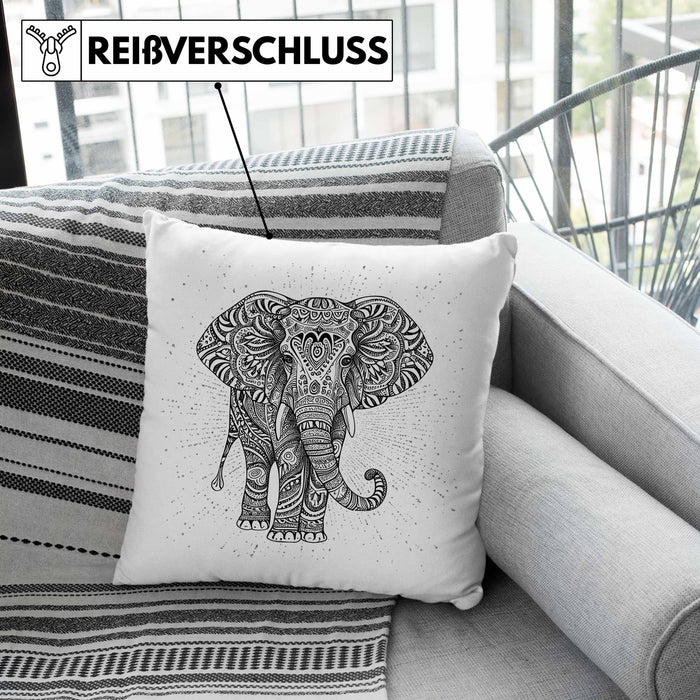 Elefant Kissen mit Füllung 40x40 Geschenk Für Elefanten-Liebhaber Geschenkidee Grafik Mandala (Grau) Rosa Trendation