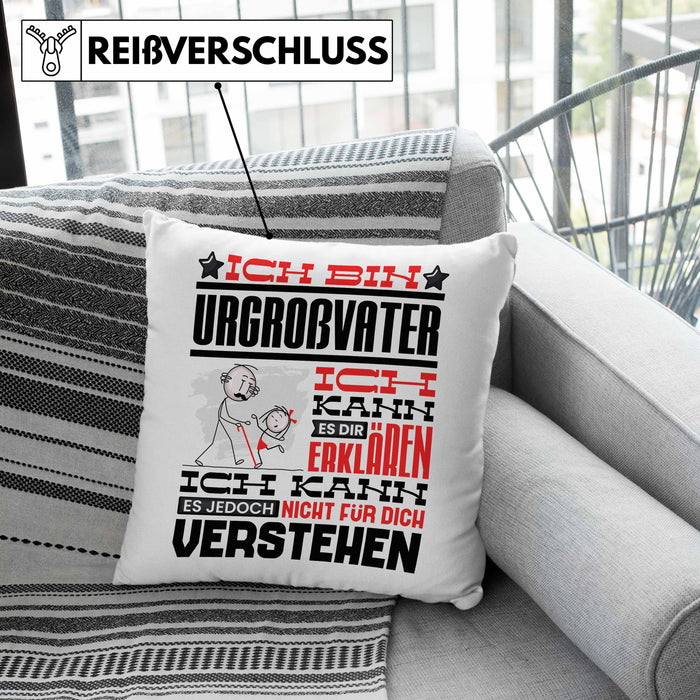 Urgroßvater Geschenk Kaffee-Kissen mit Füllung 40x40 Geschenkidee für Urgroßvater Ich Bin Urgroßvater Ich Kann Es Dir Erklären Jedoch Nicht Für Dich Verstehen Spruch Lustig (Grau) Rosa Trendation