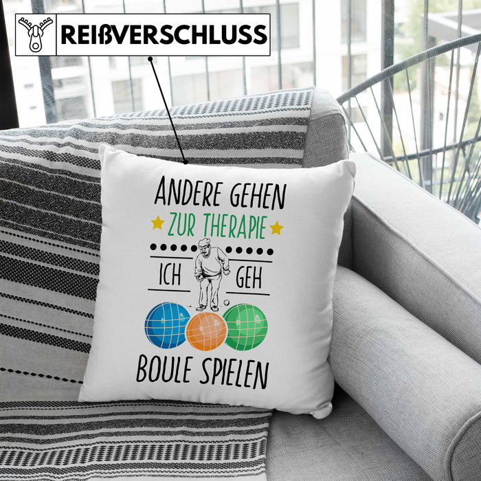 Boule Kissen mit Füllung 40x40 Geschenk Boule-Spieler Geschenkidee Spruch Andere Gehen Zur Therapie Ich Geh Boule Spielen (Grau) Blau Trendation