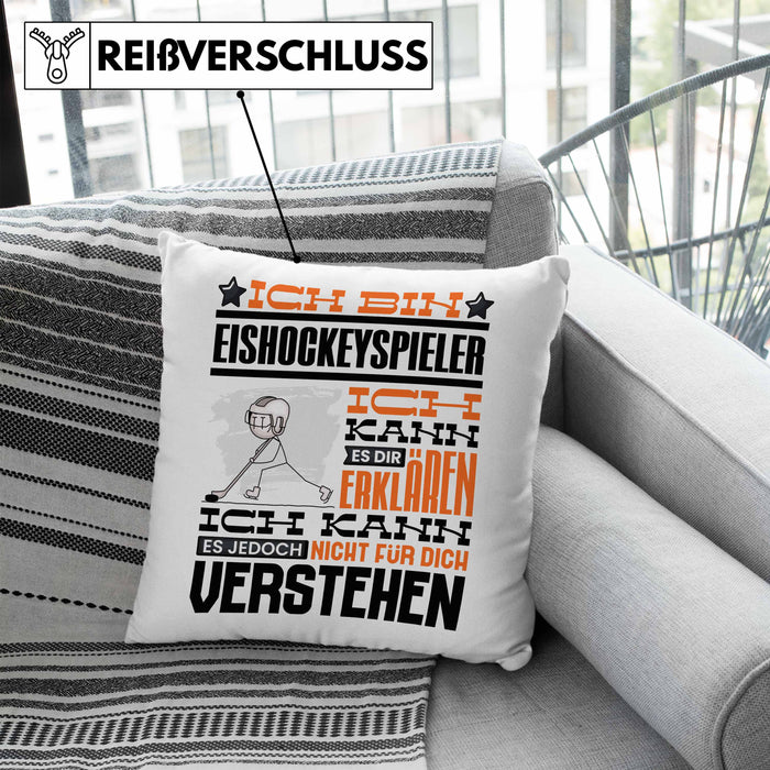 Eishockeyspieler Geschenk Kaffee-Kissen mit Füllung 40x40 Geschenkidee für Eishockeyspieler Ich Bin Eishockeyspieler Ich Kann Es Dir Erklären Jedoch Nicht Für Dich Verstehen Spruch Lustig (Grau) Blau Trendation