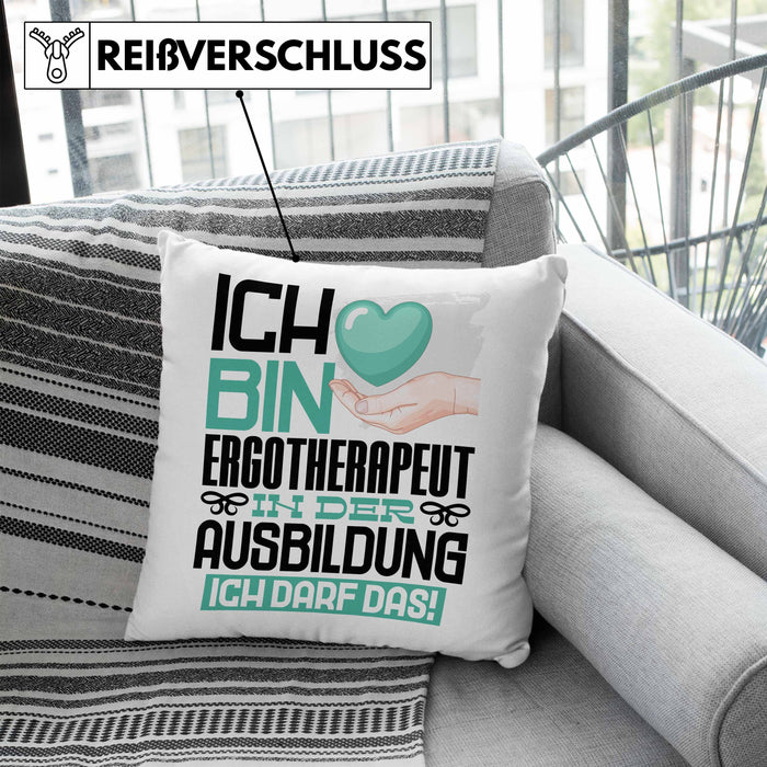 Ergotherapeut Ausbildung Kissen mit Füllung 40x40 Geschenk Ich Bin Ergotherapeut In Der Ausbildung Ich Darf Das Geschenkidee Spruch (Grau) Blau Trendation