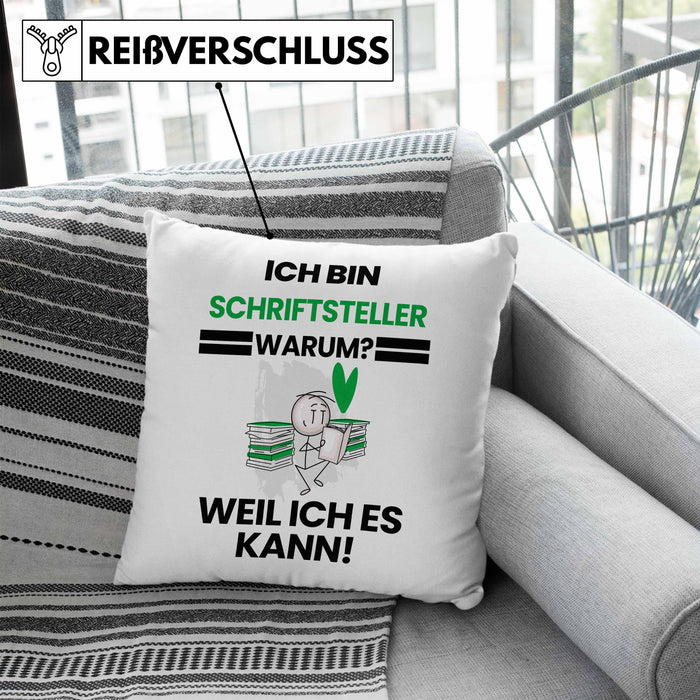 Schriftsteller Geschenk Kissen mit Füllung 40x40 Lustiger Spruch Ich Bin Schriftsteller Warum Weil Ich Es Kann Geschenkidee Bester Schriftsteller Geburtstag (Grau) Blau Trendation