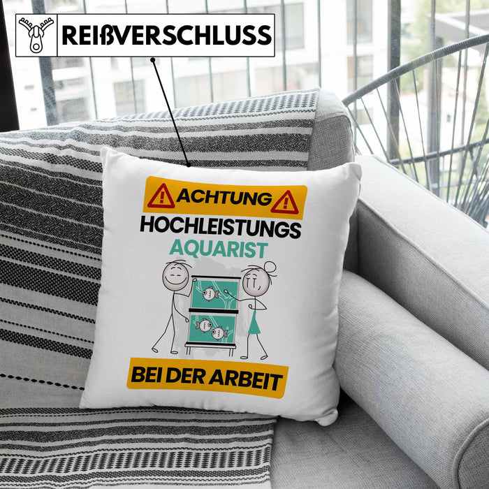 Aquarist Kissen mit Füllung 40x40 Geschenk Lustiger Spruch Geschenkidee für Aquarist Achtung Hochleistungs Aquarist Bei Der Arbeit (Grau) Blau Trendation