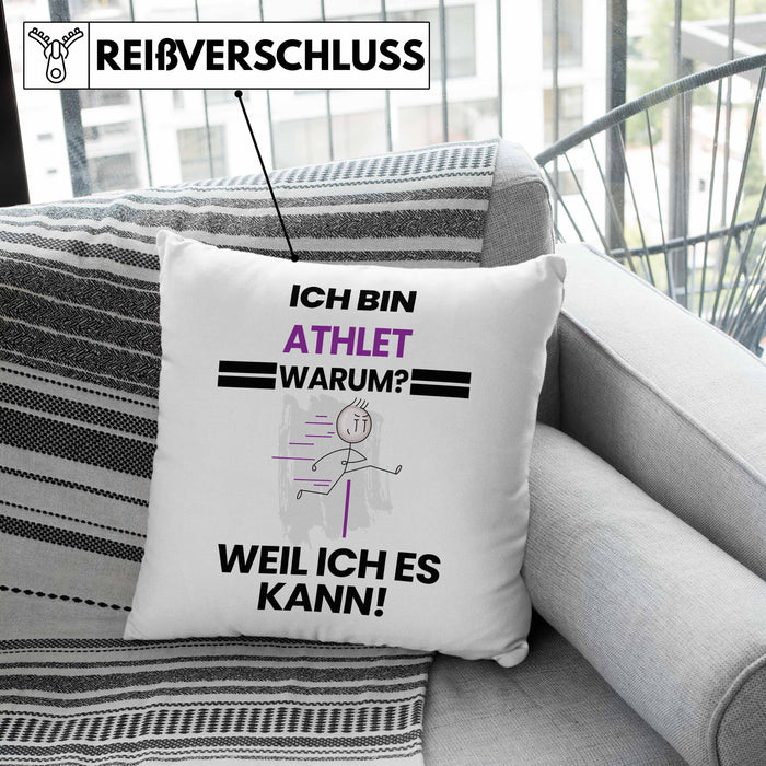 Athlet Geschenk Kissen mit Füllung 40x40 Lustiger Spruch Ich Bin Athlet Warum Weil Ich Es Kann Geschenkidee Bester Athlet Geburtstag (Grau) Grau Trendation
