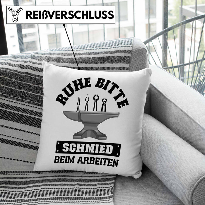 Schmied Geschenke Kissen mit Füllung 40x40 mit Spruch Hufschmied Geschenkidee (Grau) Blau Trendation