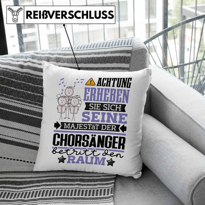 Chorsänger Geschenk Kissen mit Füllung 40x40 Lustiger Spruch Erheben Sie Sich Der Chorsänger Betritt den Raum (Grau) Blau Trendation