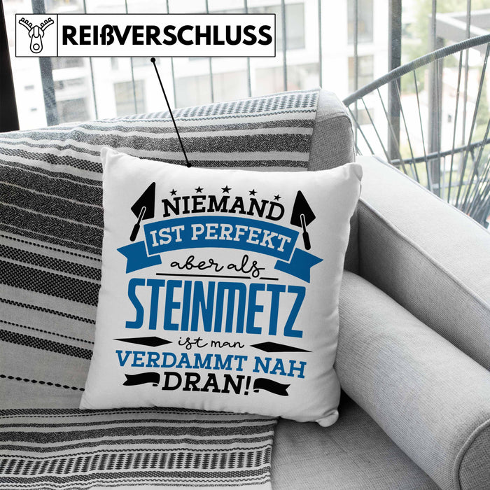 Steinmetz Kissen mit Füllung 40x40 Geschenk Spruch Geschenkidee Spruch Niemand Ist toll (Grau) Blau Trendation