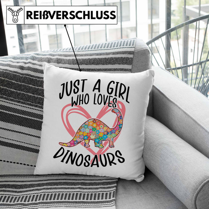 Just A Girl Who Loves Dinosaurs Kissen mit Füllung 40x40 Geschenk Mädchen Dinos Geschenkidee (Grau) Grün Trendation