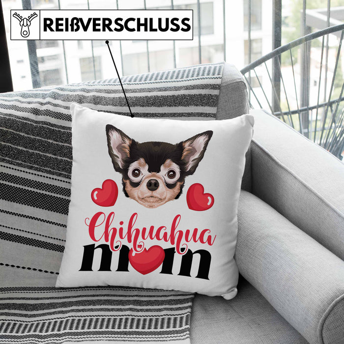 Chihuahua Besitzer Mom Mama Kissen mit Füllung 40x40 Geschenk Lustiger Spruch Geschenkidee Chihuahua Besitzerin (Grau) Grün Trendation