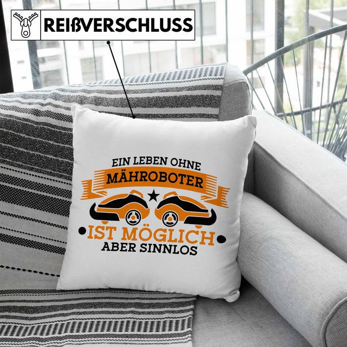 Lustige Kissen mit Füllung 40x40 für Mähroboter-Fans - Geschenkidee für Gartenliebhaber (Grau) Blau Trendation