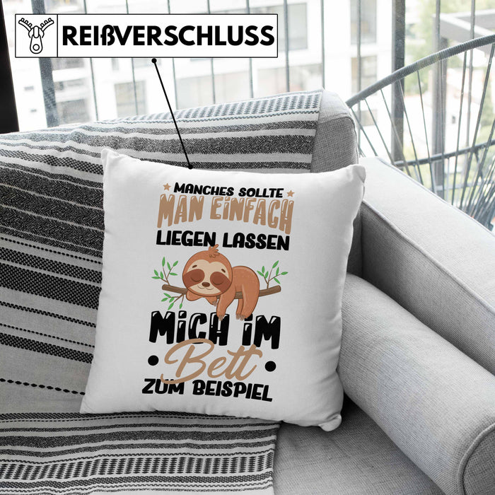 Faultier Kissen mit Füllung 40x40 Geschenk Faullenzer Manches Sollte Man Einfach Liegen Lassen Mich Im Bett Zum Beispiel Freundin Geschenkidee (Grau) Rosa Trendation