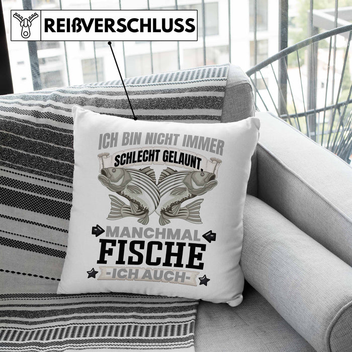 Fischen Angler Geschenk Kissen mit Füllung 40x40 Ich Bin Nicht immer Schlecht Gelaunt Angler Fischer (Grau) Grün Trendation