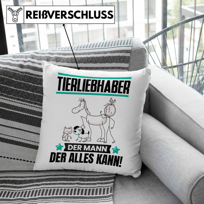 Tierwohlhaber Kissen mit Füllung 40x40 Geschenk für Tierwohlhaber Der Mann Der Alles Kann Geschenkidee zum Geburtstag (Grau) Blau Trendation