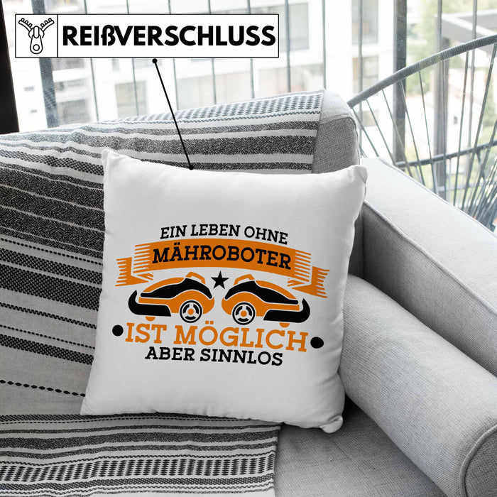 Lustige Kissen mit Füllung 40x40 für Mähroboter-Fans - Geschenkidee für Gartenliebhaber (Grau) Grau Trendation