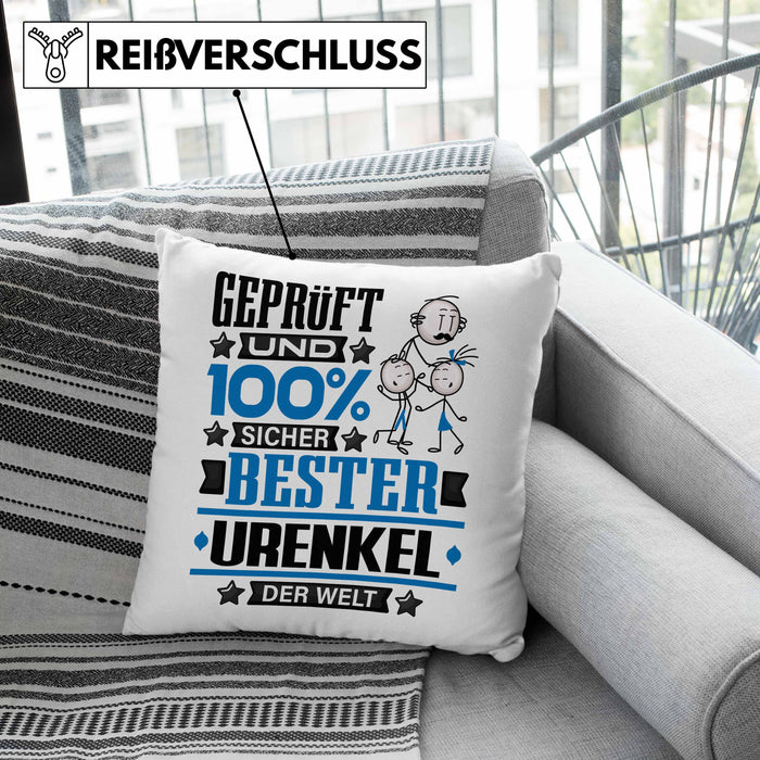 Urenkel Geschenk Lustiger Spruch für Urenkel Geschenkidee Bester Urenkel Der WeltKissen mit Füllung 40x40 (Grau) Grün Trendation