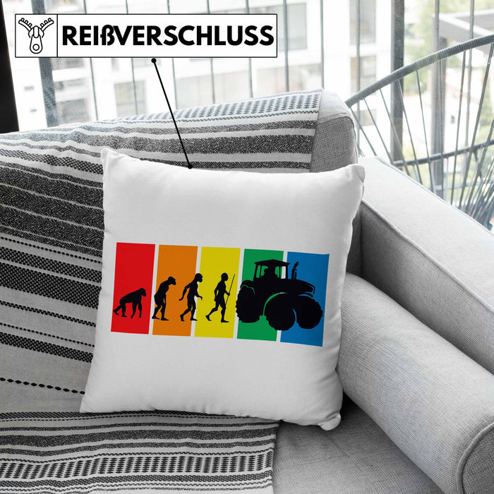 Lustige Traktor Kissen mit Füllung 40x40 Geschenk für Bauer Landwirt Evolution Grafik (Grau) Grün Trendation