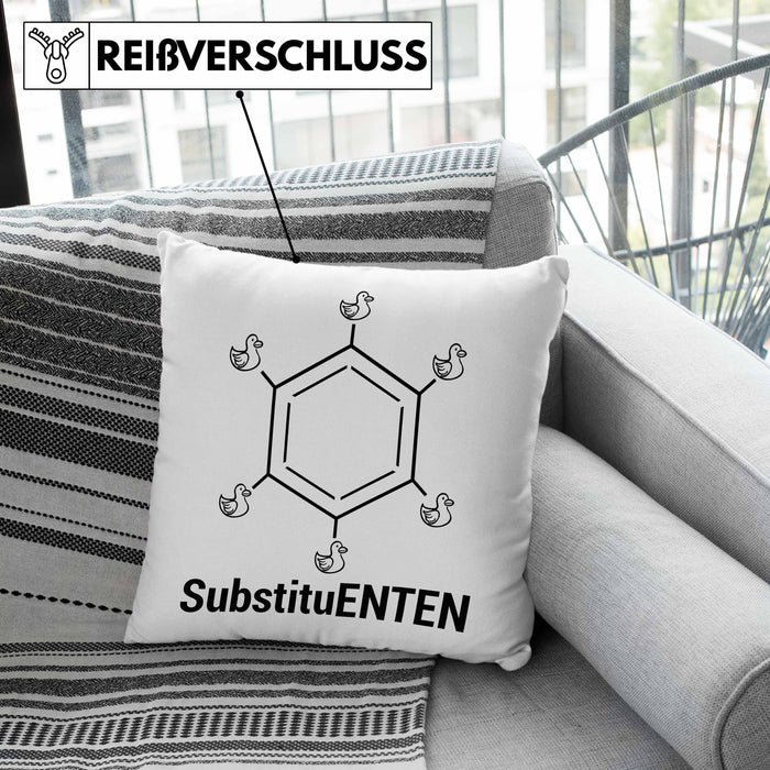 Chemie Kissen mit Füllung 40x40 SubstituENTEN Chemiker Witz Organische Chemie Ente Kaffee Geschenkidee (Grau) Grün Trendation