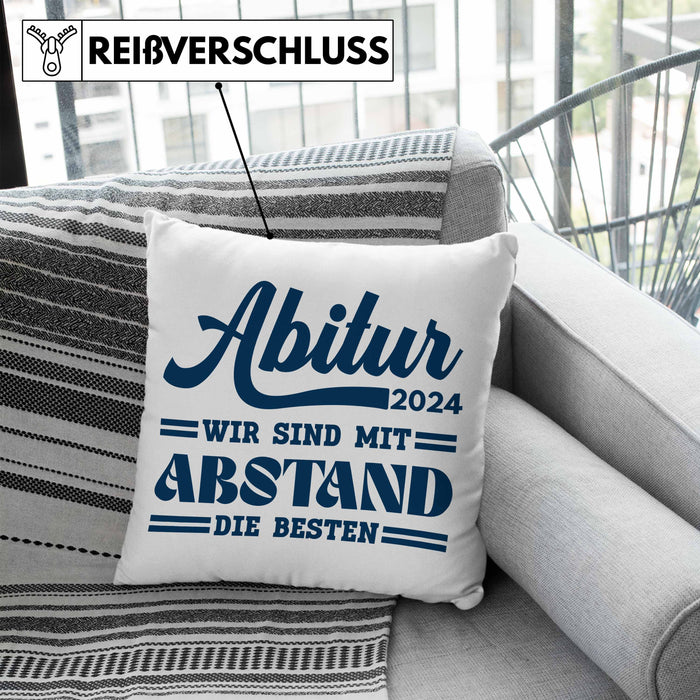 Abi 2024 Kissen mit Füllung 40x40 Geschenk Abi Bestanden Abitur Abschluss Geschenkidee (Grau) Blau Trendation