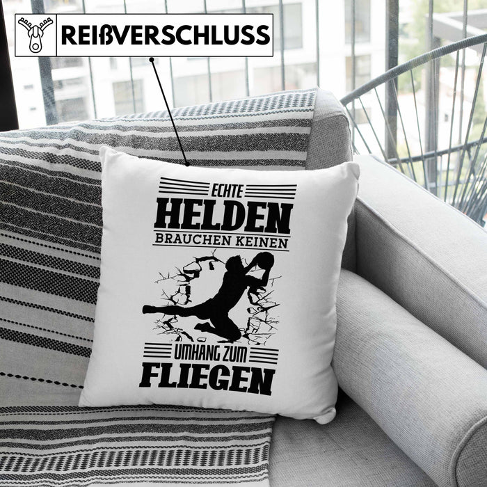 Torwart Kissen mit Füllung 40x40 Geschenk Spruch Lustig Echte Helden Brauchen Keinen Umhang zum Fliegen Geschenkidee Geburtstag Fußball (Grau) Grau Trendation