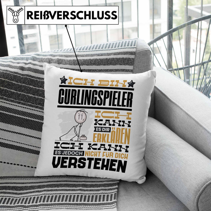 Curlingspieler Geschenk Kaffee-Kissen mit Füllung 40x40 Geschenkidee für Curlingspieler Ich Bin Curlingspieler Ich Kann Es Dir Erklären Jedoch Nicht Für Dich Verstehen Spruch Lustig (Grau) Blau Trendation