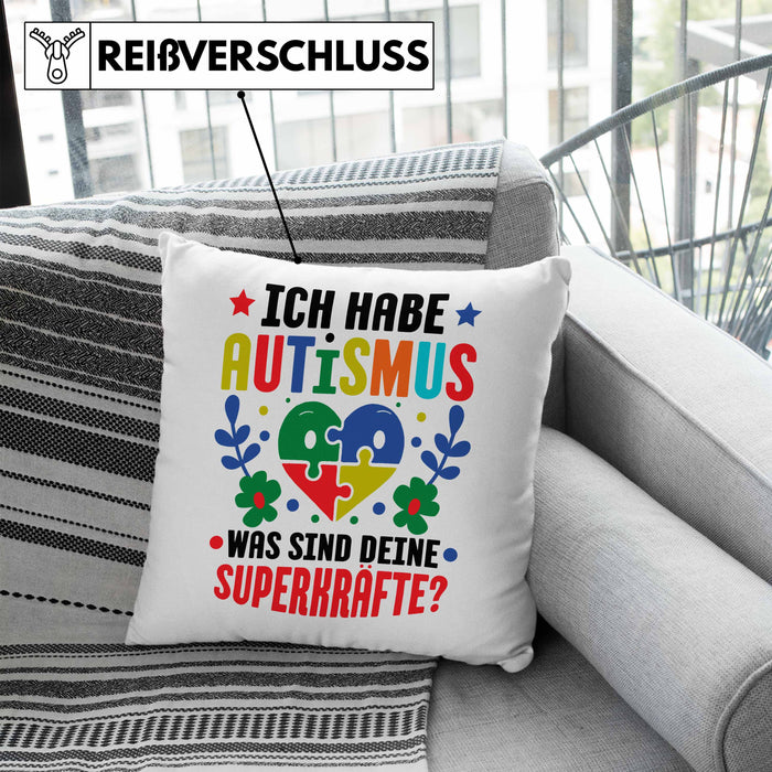 Autismus Kissen mit Füllung 40x40 Geschenk Autist Geschenkidee Ich Habe Autismus Was Sind Deine Superkräfte (Grau) Blau Trendation