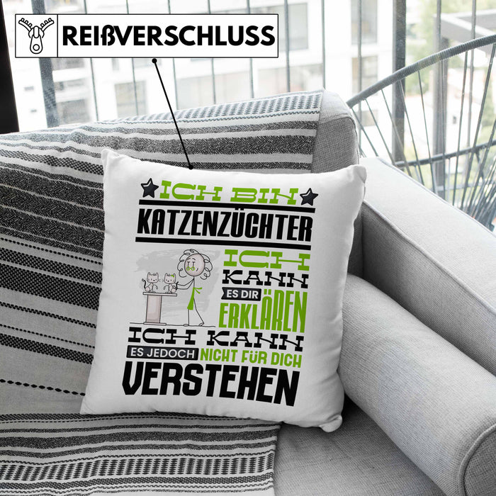 Katzenzüchter Geschenk Kaffee-Kissen mit Füllung 40x40 Geschenkidee für Katzenzüchter Ich Bin Katzenzüchter Ich Kann Es Dir Erklären Jedoch Nicht Für Dich Verstehen Spruch Lustig (Grau) Rosa Trendation