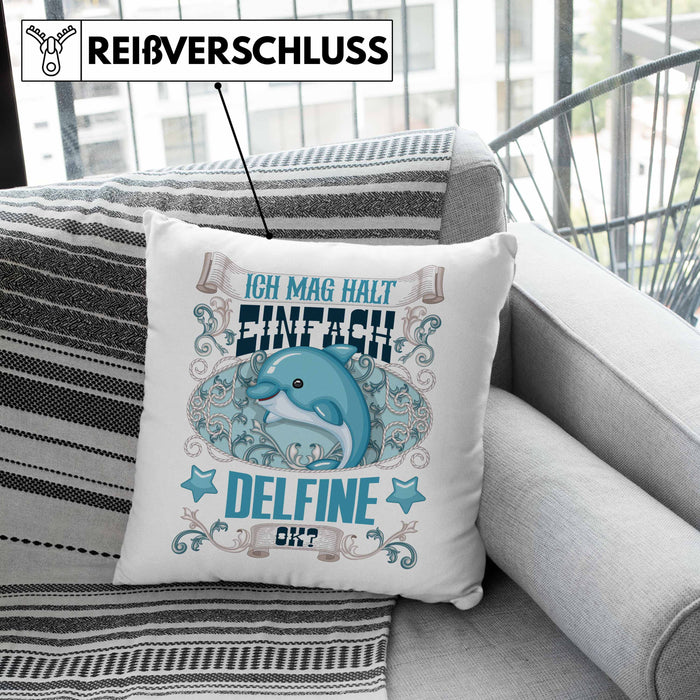 Delfine Kissen mit Füllung 40x40 Geschenk Delfinliebhaber Geschenkidee Spruch Mädchen (Grau) Rosa Trendation