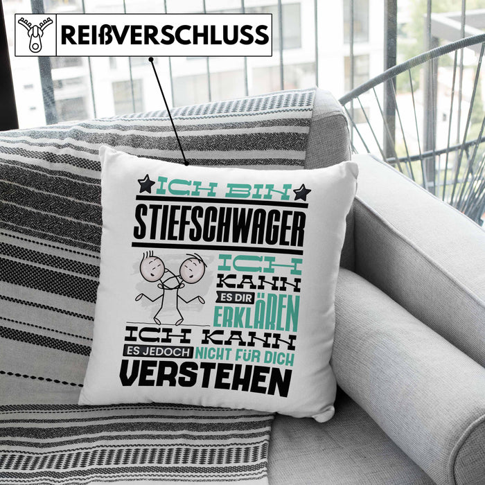 Stiefschwager Geschenk Kaffee-Kissen mit Füllung 40x40 Geschenkidee für Stiefschwager Ich Bin Stiefschwager Ich Kann Es Dir Erklären Jedoch Nicht Für Dich Verstehen Spruch Lustig (Grau) Grau Trendation