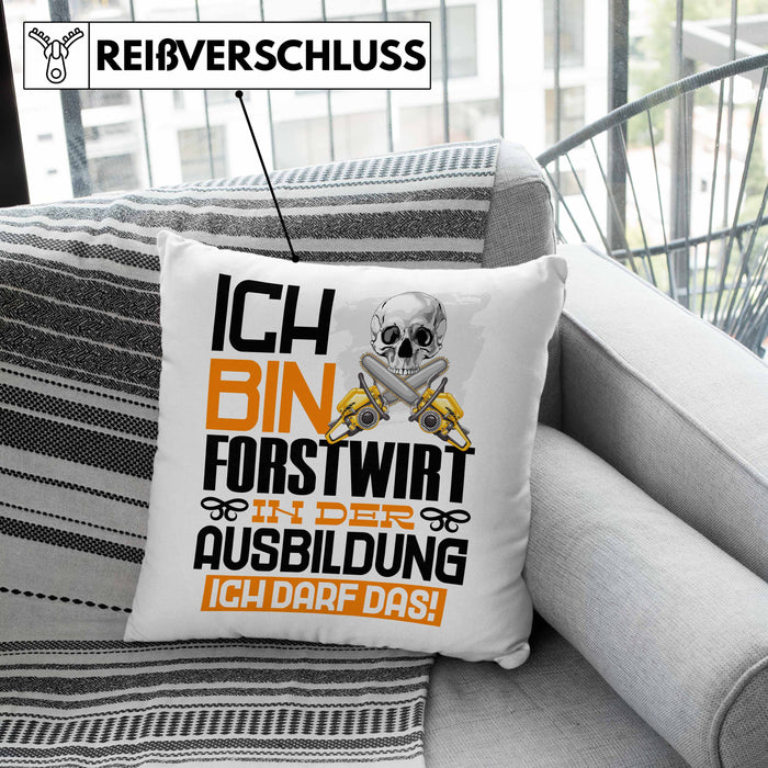 Forstwirt Ausbildung Kissen mit Füllung 40x40 Geschenk Ich Bin Forstwirt In Der Ausbildung Ich Darf Das Geschenkidee Spruch (Grau) Rosa Trendation
