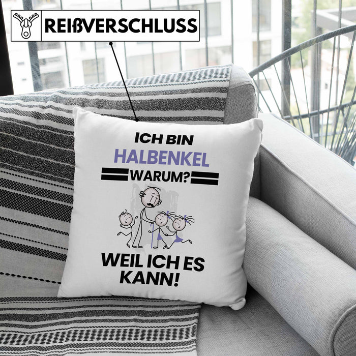 Halbenkel Geschenk Kissen mit Füllung 40x40 Lustiger Spruch Ich Bin Halbenkel Warum Weil Ich Es Kann Geschenkidee Bester Halbenkel Geburtstag (Grau) Rosa Trendation